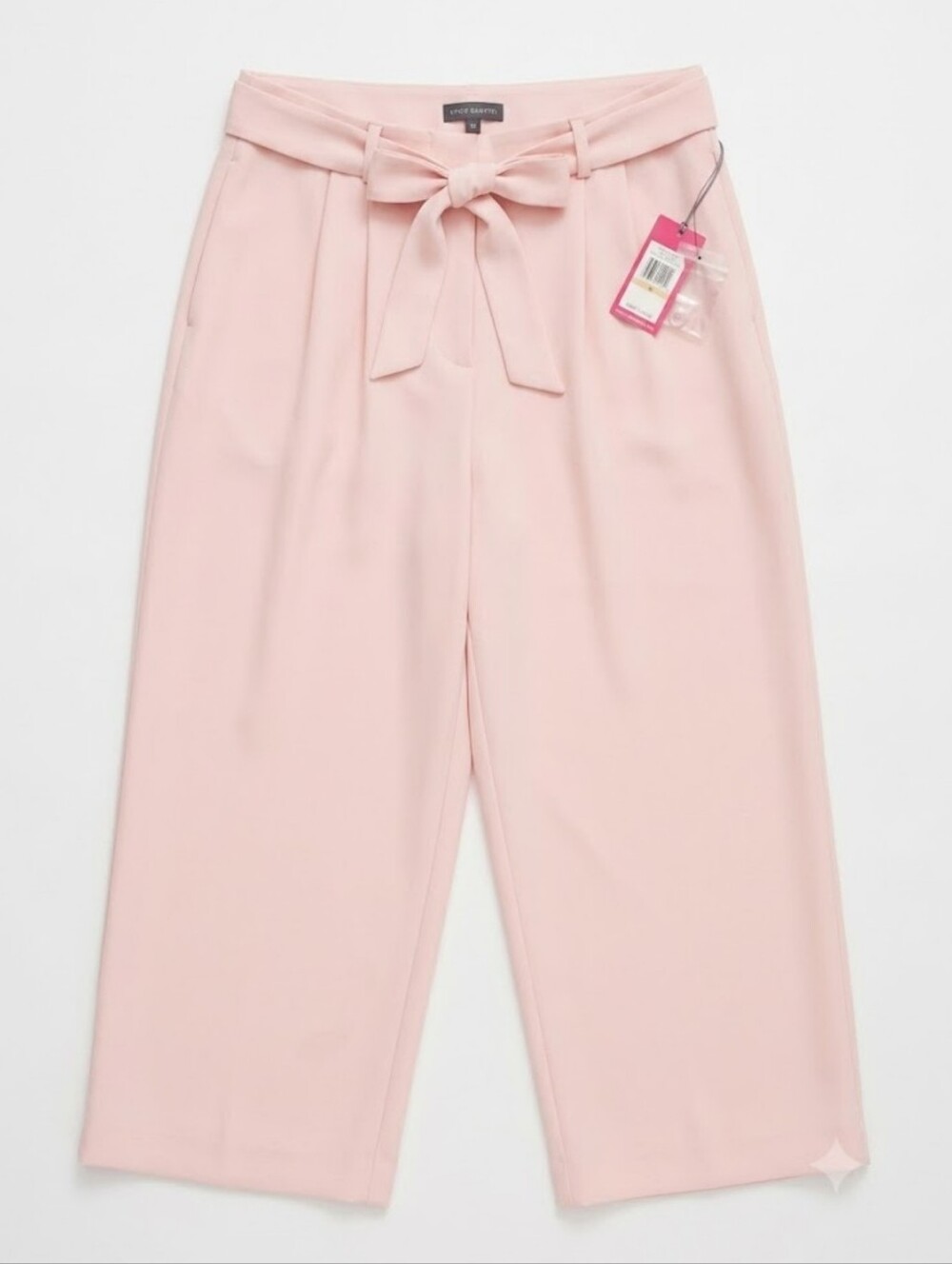 Vince Camuto Taffy Pink Wide Leg Cropped Pants NWT Size 12 Sunrise Tie Waist